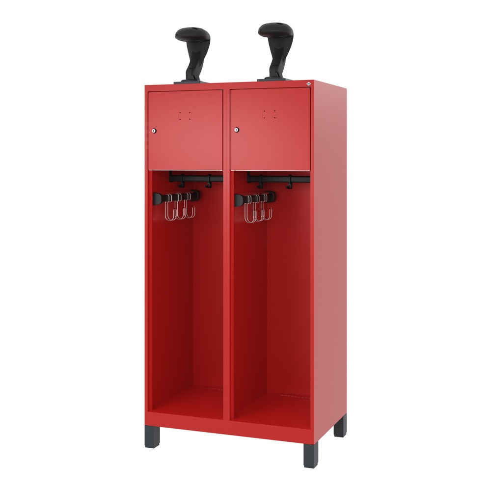 N° de l'image du produit 5 : C+P Vestiaire pompier YOUNGSTER, pieds, 2 compartiments, HxlxP 1 530 x 800 x 500 mm, rouge feu, avec support de casque