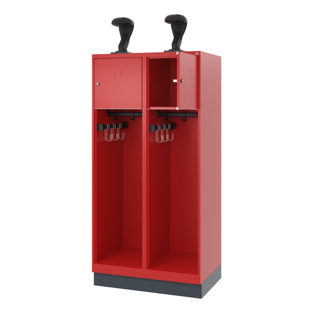 Illustration du produit: C+P Vestiaire pompier YOUNGSTER, socle, 2 compartiments, HxlxP 1 530 x 800 x 500 mm, rouge feu, avec support de casque