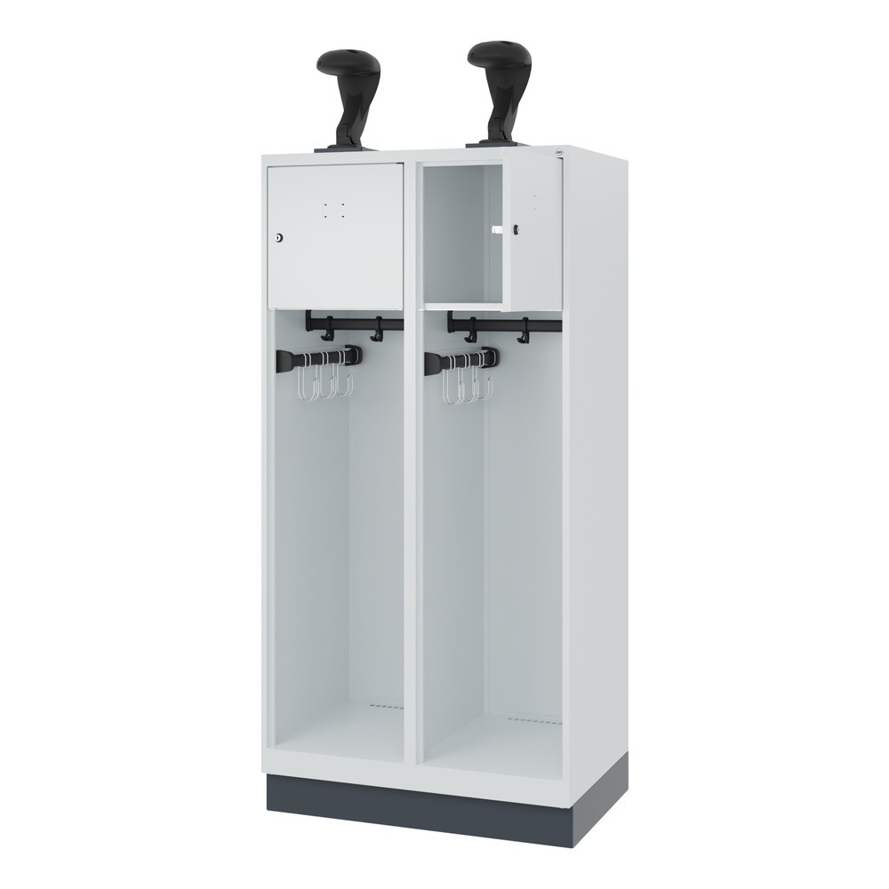 Illustration du produit: C+P Vestiaire pompier YOUNGSTER, socle, 2 compartiments, HxlxP 1 530 x 800 x 500 mm, gris clair, avec support de casque