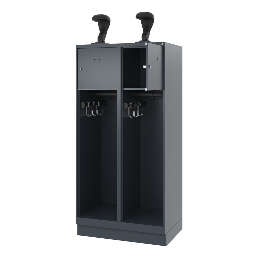 Illustration du produit: C+P Vestiaire pompier YOUNGSTER, socle, 2 compartiments, HxlxP 1 530 x 800 x 500 mm, gris anthracite, avec support de casque