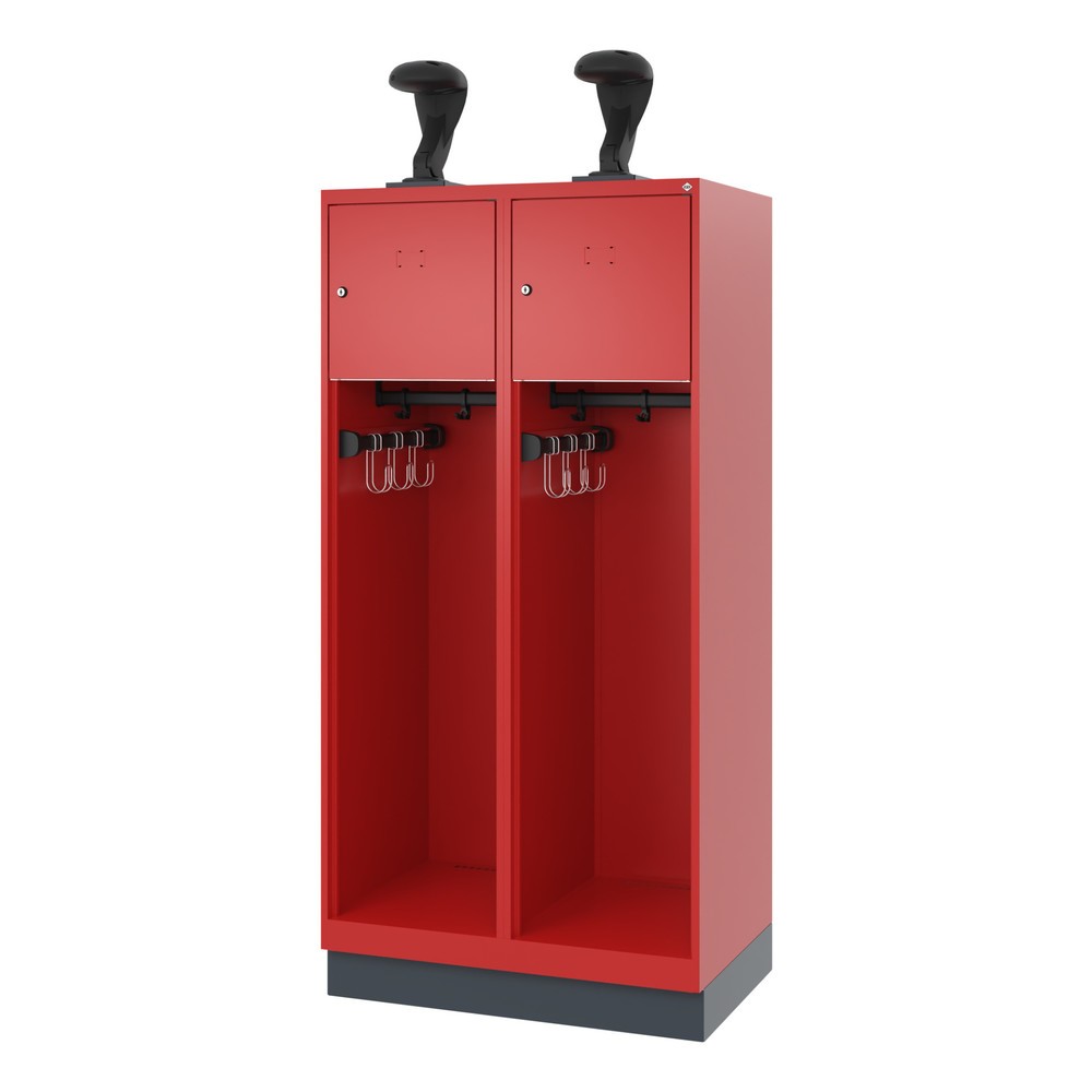 N° de l'image du produit 5 : C+P Vestiaire pompier YOUNGSTER, socle, 2 compartiments, HxlxP 1 530 x 800 x 500 mm, rouge feu, avec support de casque
