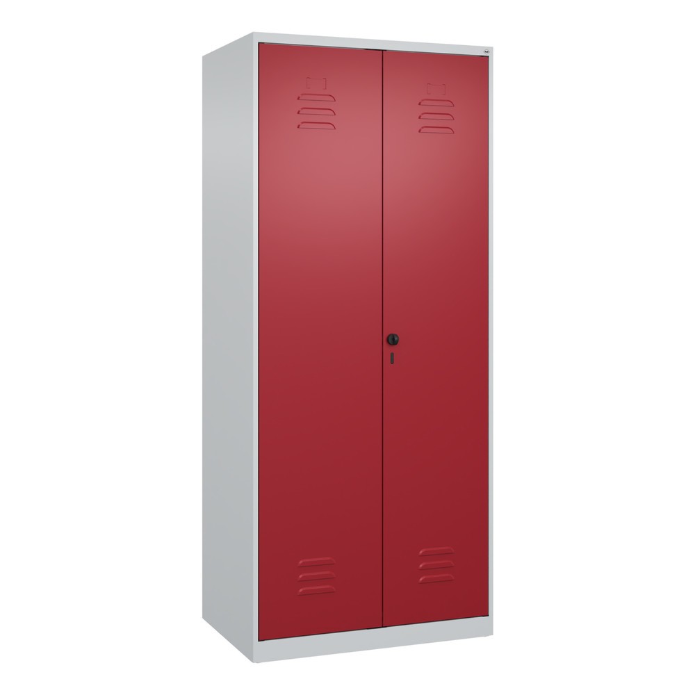 Produktabbildung: C+P Wäsche-, Garderobenspind Classic PLUS, 2 Abteile, HxBxT 1.850 x 800 x 500 mm, lichtgrau, rubinrot, für Vorhängeschloss