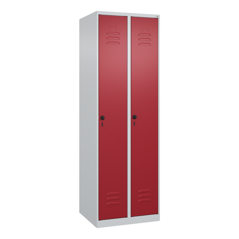 Produktabbildung: C+P Wäsche-Spind Classic PLUS, 2 Abteile, HxBxT 1.850 x 600 x 500 mm, lichtgrau, rubinrot, für Vorhängeschloss, ohne Mitteltrennwand
