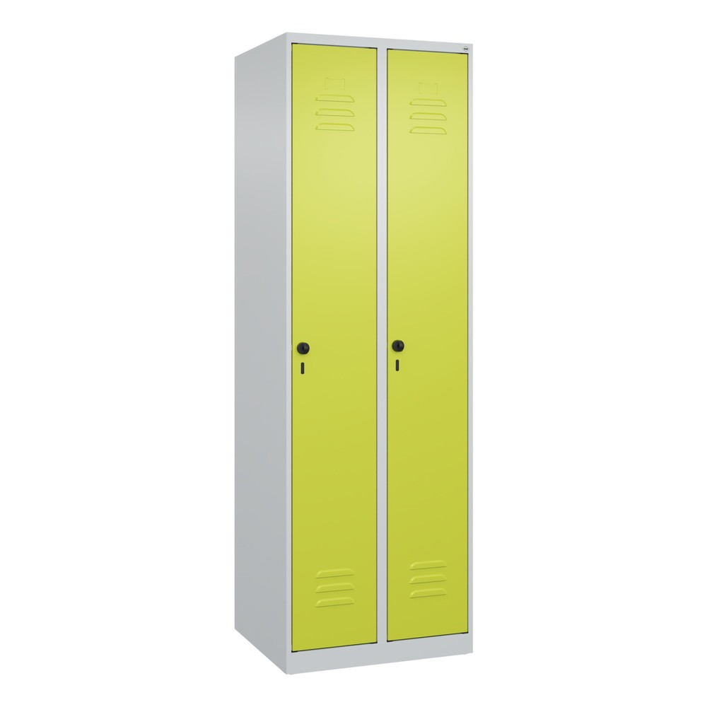Produktabbildung: C+P Wäsche-Spind Classic PLUS, 2 Abteile, HxBxT 1.850 x 600 x 500 mm, lichtgrau, clowngrün, für Vorhängeschloss, ohne Mitteltrennwand
