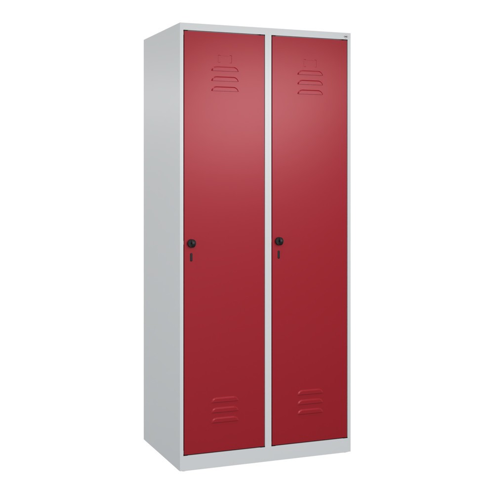 Produktabbildung: C+P Wäsche-Spind Classic PLUS, 2 Abteile, HxBxT 1.850 x 800 x 500 mm, lichtgrau, rubinrot, für Vorhängeschloss, ohne Mitteltrennwand