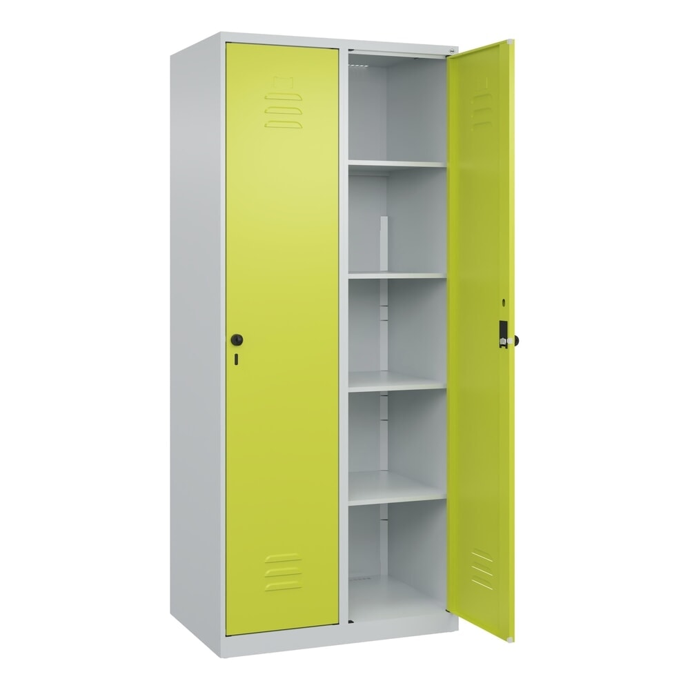 Produktabbildung: C+P Wäsche-Spind Classic PLUS, 2 Abteile, HxBxT 1.850 x 800 x 500 mm, lichtgrau, clowngrün, für Vorhängeschloss, ohne Mitteltrennwand