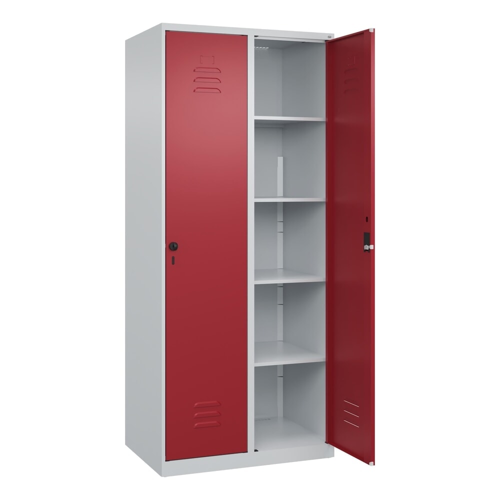 Produktabbildung: C+P Wäsche-Spind Classic PLUS, 2 Abteile, HxBxT 1.850 x 800 x 500 mm, lichtgrau, rubinrot, Zylinderschloss, ohne Mitteltrennwand