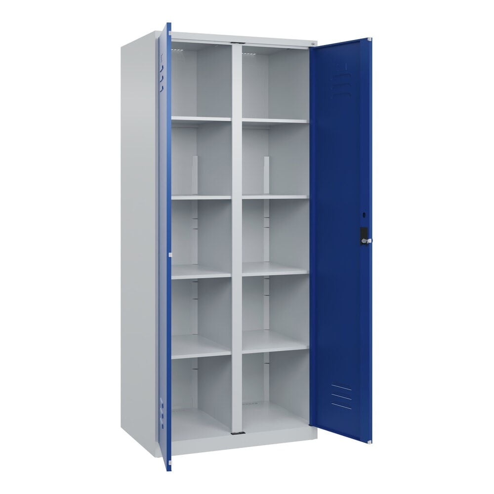Produktabbildung: C+P Wäsche-Spind Classic PLUS, 2 Abteile, HxBxT 1.850 x 800 x 500 mm, lichtgrau, enzianblau, für Vorhängeschloss, mit Mitteltrennwand