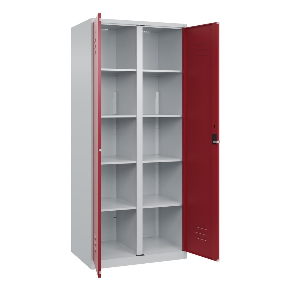 Produktabbildung: C+P Wäsche-Spind Classic PLUS, 2 Abteile, HxBxT 1.850 x 800 x 500 mm, lichtgrau, rubinrot, für Vorhängeschloss, mit Mitteltrennwand
