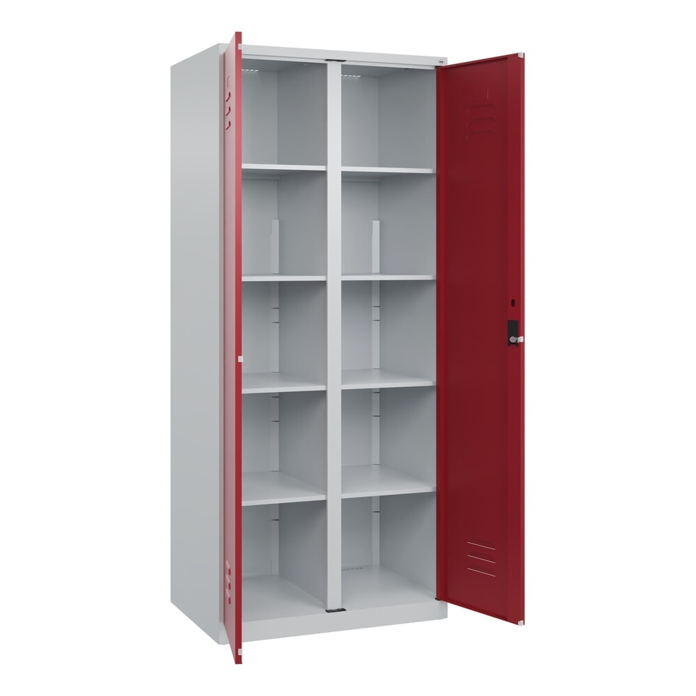 Produktabbildung: C+P Wäsche-Spind Classic PLUS, 2 Abteile, HxBxT 1.850 x 800 x 500 mm, lichtgrau, rubinrot, Zylinderschloss, mit Mitteltrennwand