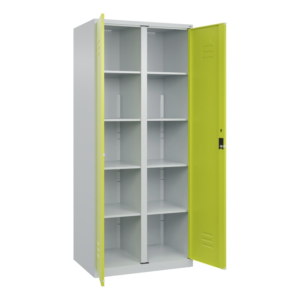 Produktabbildung: C+P Wäsche-Spind Classic PLUS, 2 Abteile, HxBxT 1.850 x 800 x 500 mm, lichtgrau, clowngrün, Zylinderschloss, mit Mitteltrennwand