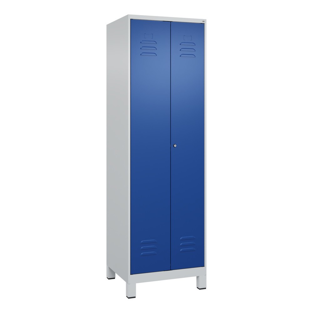 Produktabbildung: C+P Wäsche-Spind Classic PLUS, Füße, 2 Abteile, HxBxT 1.950 x 600 x 500 mm, lichtgrau, enzianblau, Zylinderschloss, mit Mitteltrennwand