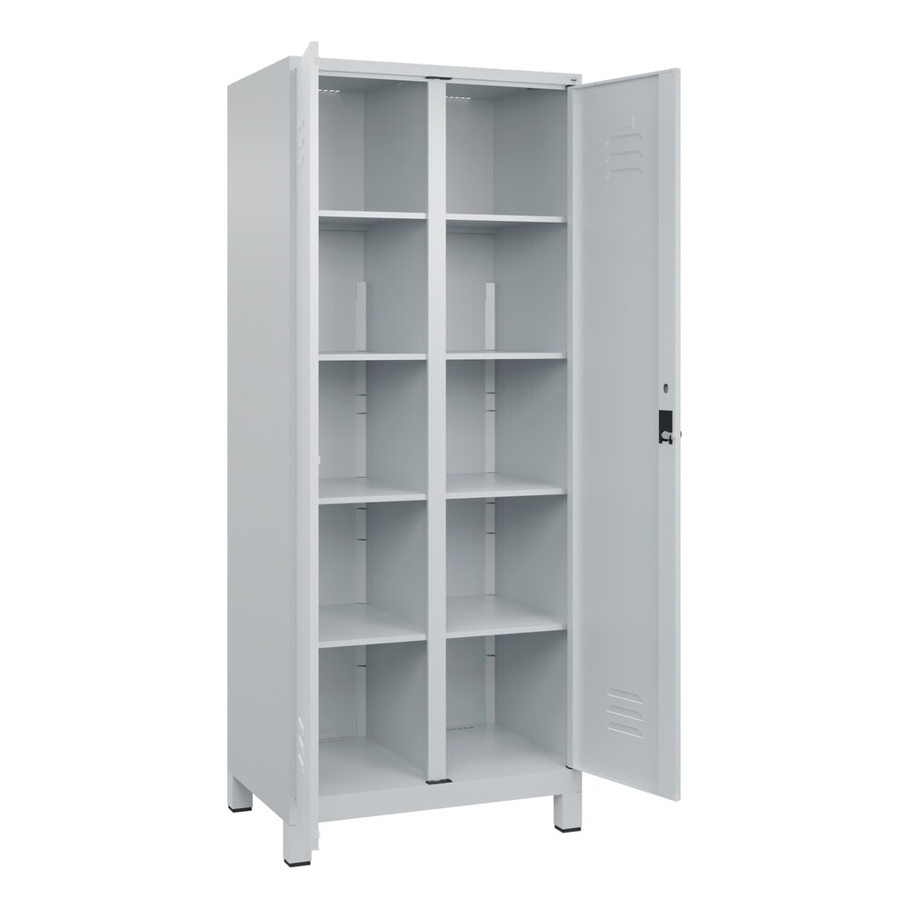 Produktabbildung: C+P Wäsche-Spind Classic PLUS, Füße, 2 Abteile, HxBxT 1.950 x 800 x 500 mm, lichtgrau, lichtgrau, für Vorhängeschloss, mit Mitteltrennwand
