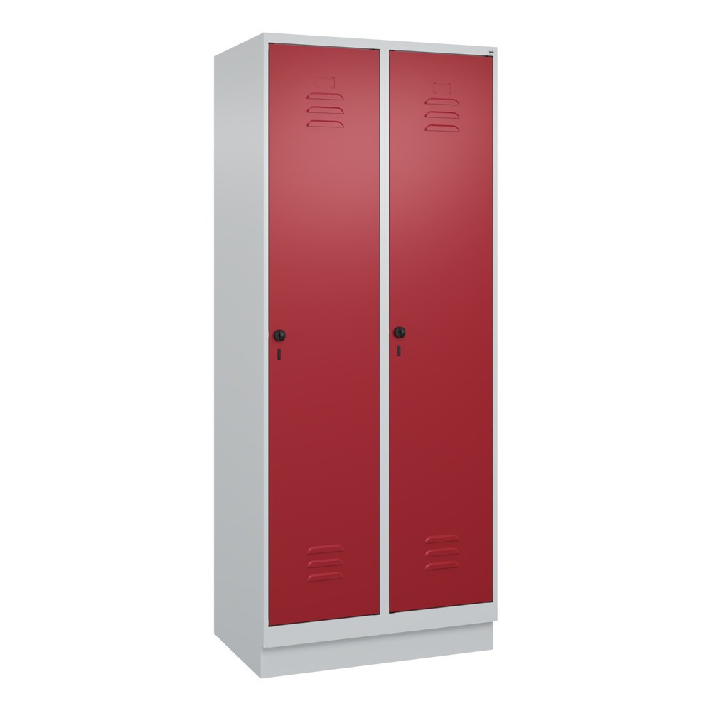 Produktabbildung: C+P Wäsche-Spind Classic PLUS, Sockel, 2 Abteile, HxBxT 1.950 x 800 x 500 mm, lichtgrau, rubinrot, für Vorhängeschloss, ohne Mitteltrennwand