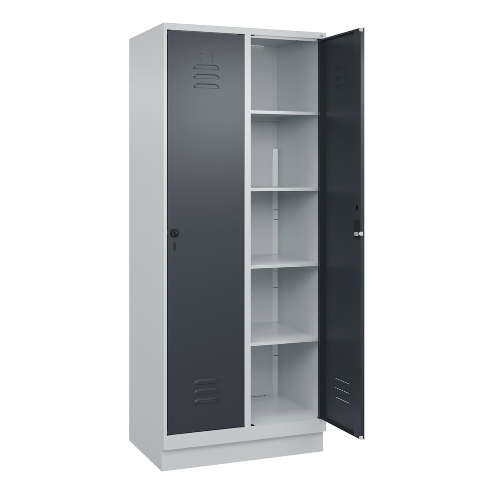 Produktabbildung: C+P Wäsche-Spind Classic PLUS, Sockel, 2 Abteile, HxBxT 1.950 x 800 x 500 mm, lichtgrau, anthrazitgrau, Zylinderschloss, ohne Mitteltrennwand
