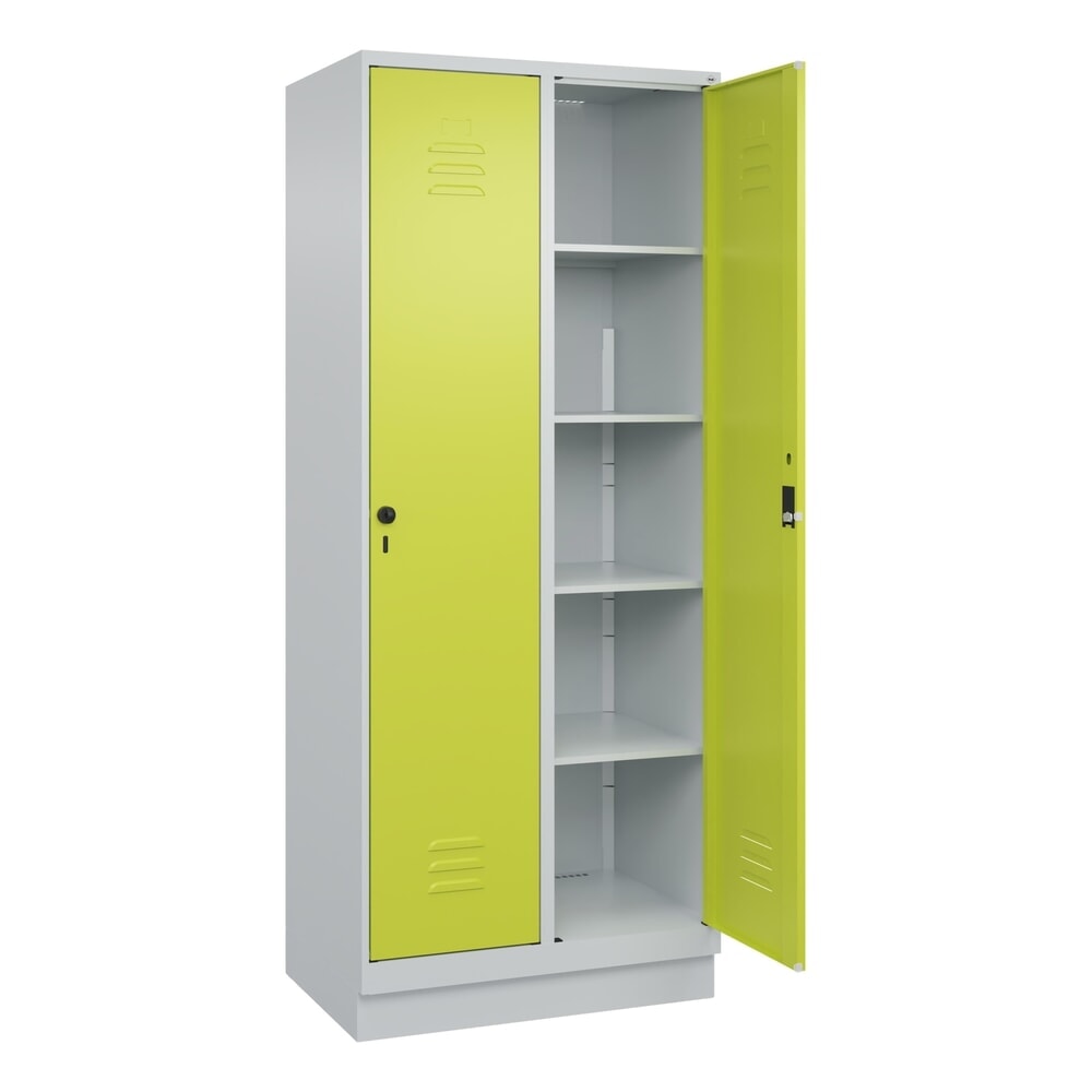Produktabbildung: C+P Wäsche-Spind Classic PLUS, Sockel, 2 Abteile, HxBxT 1.950 x 800 x 500 mm, lichtgrau, clowngrün, Zylinderschloss, ohne Mitteltrennwand