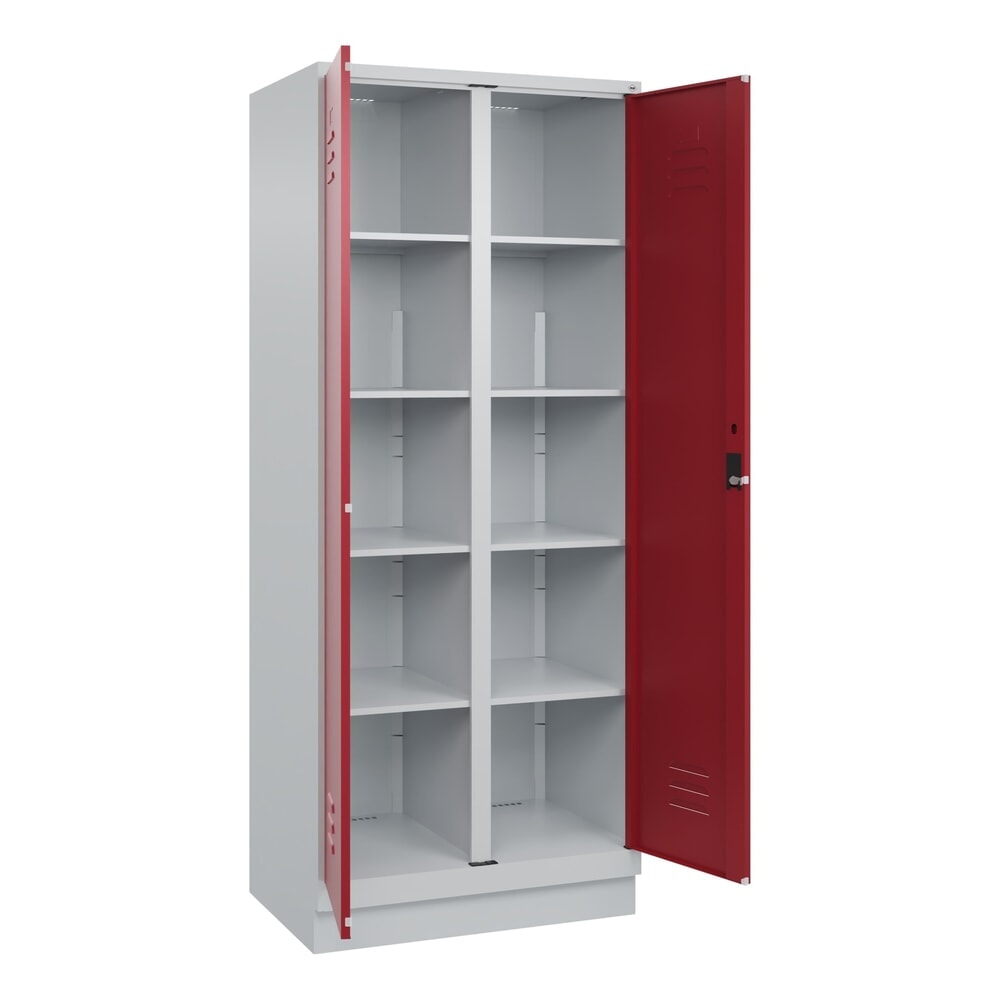 C+P Wäsche-Spind Classic PLUS, Sockel, 2 Abteile, HxBxT 1.950 x 800 x 500 mm, lichtgrau, rubinrot, Zylinderschloss, mit Mitteltrennwand Produktabbildung: C+P Wäsche-Spind Classic PLUS, Sockel, 2 Abteile, HxBxT 1.950 x 800 x 500 mm, lichtgrau, rubinrot, Zylinderschloss, mit Mitteltrennwand