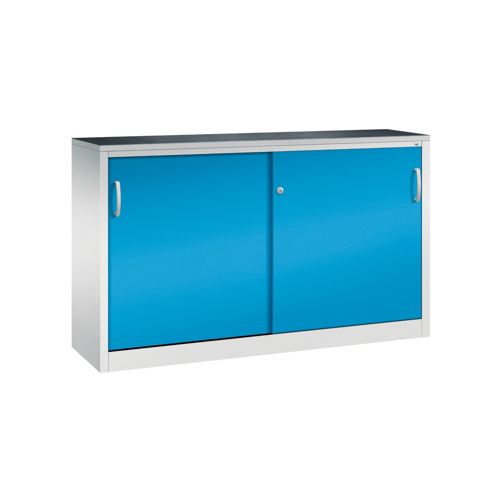 Produktabbildung Nr. 1: C+P Werkstatt-Beistellschrank mit 2 Fachböden, HxBxT 1.000 x 1.600 x 400 mm, Trennwand, lichtgrau, lichtblau