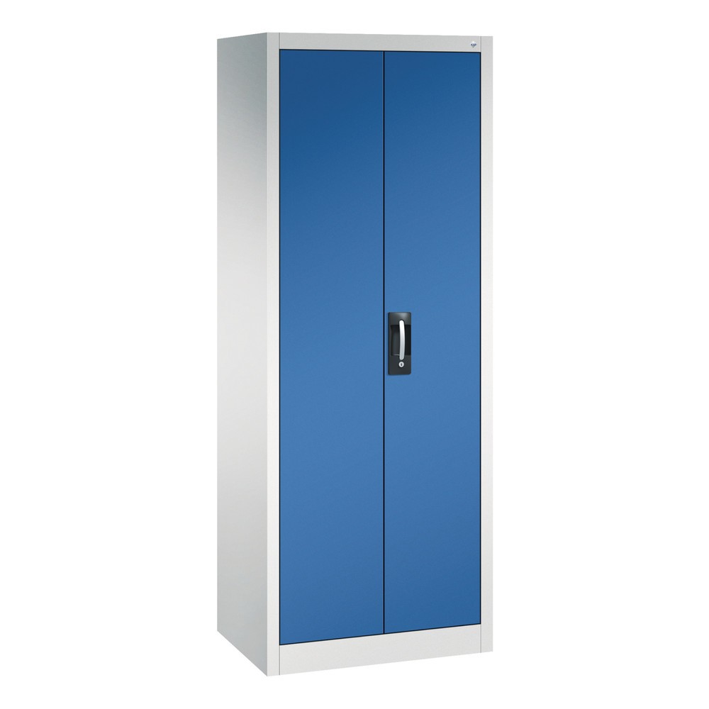 Produktabbildung: C+P Werkstatt-Flügeltürschrank mit 4 Fachböden, HxBxT 1.950 x 800 x 500 mm, lichtgrau, enzianblau