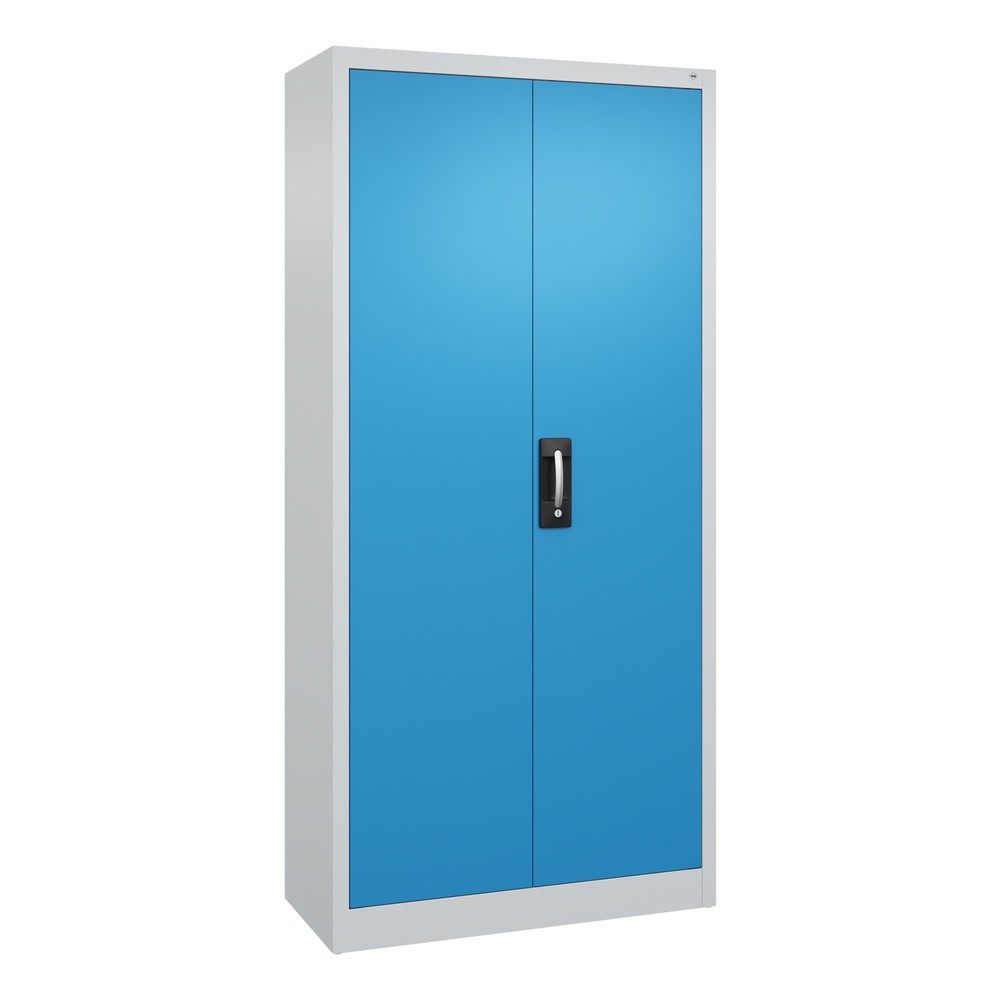 Produktabbildung: C+P Werkstatt-Flügeltürschrank mit 4 Fachböden, HxBxT 1.950 x  930 x 400 mm, lichtgrau, lichtblau