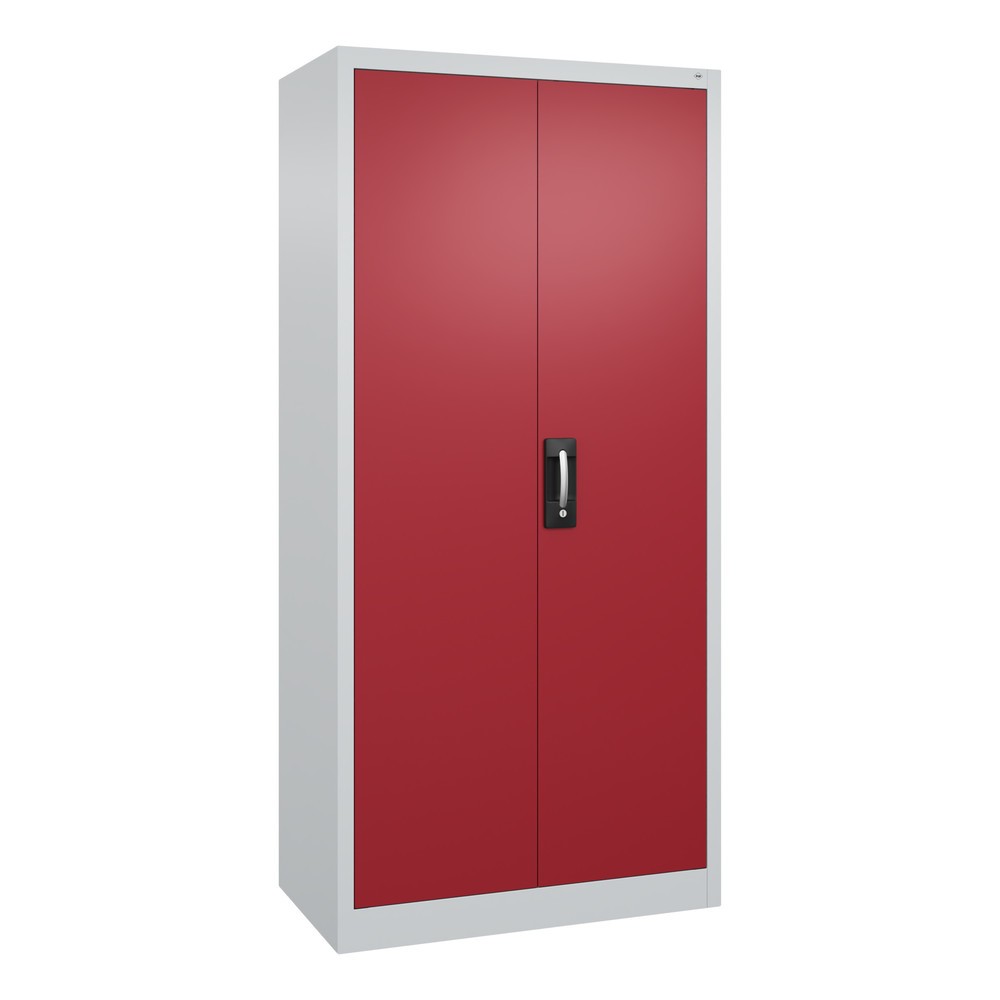 Produktabbildung: C+P Werkstatt-Flügeltürschrank mit 4 Fachböden, HxBxT 1.950 x  930 x 500 mm, lichtgrau, rubinrot