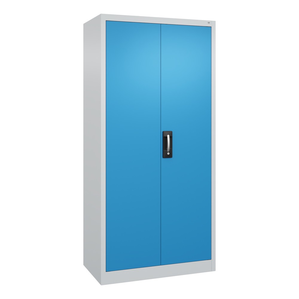 Produktabbildung: C+P Werkstatt-Flügeltürschrank mit 4 Fachböden, HxBxT 1.950 x  930 x 500 mm, lichtgrau, lichtblau