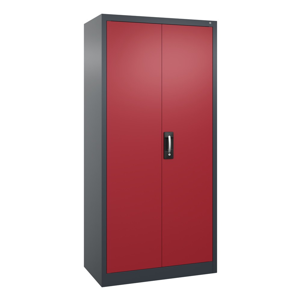 Produktabbildung: C+P Werkstatt-Flügeltürschrank mit 4 Fachböden, HxBxT 1.950 x  930 x 500 mm, anthrazitgrau, rubinrot