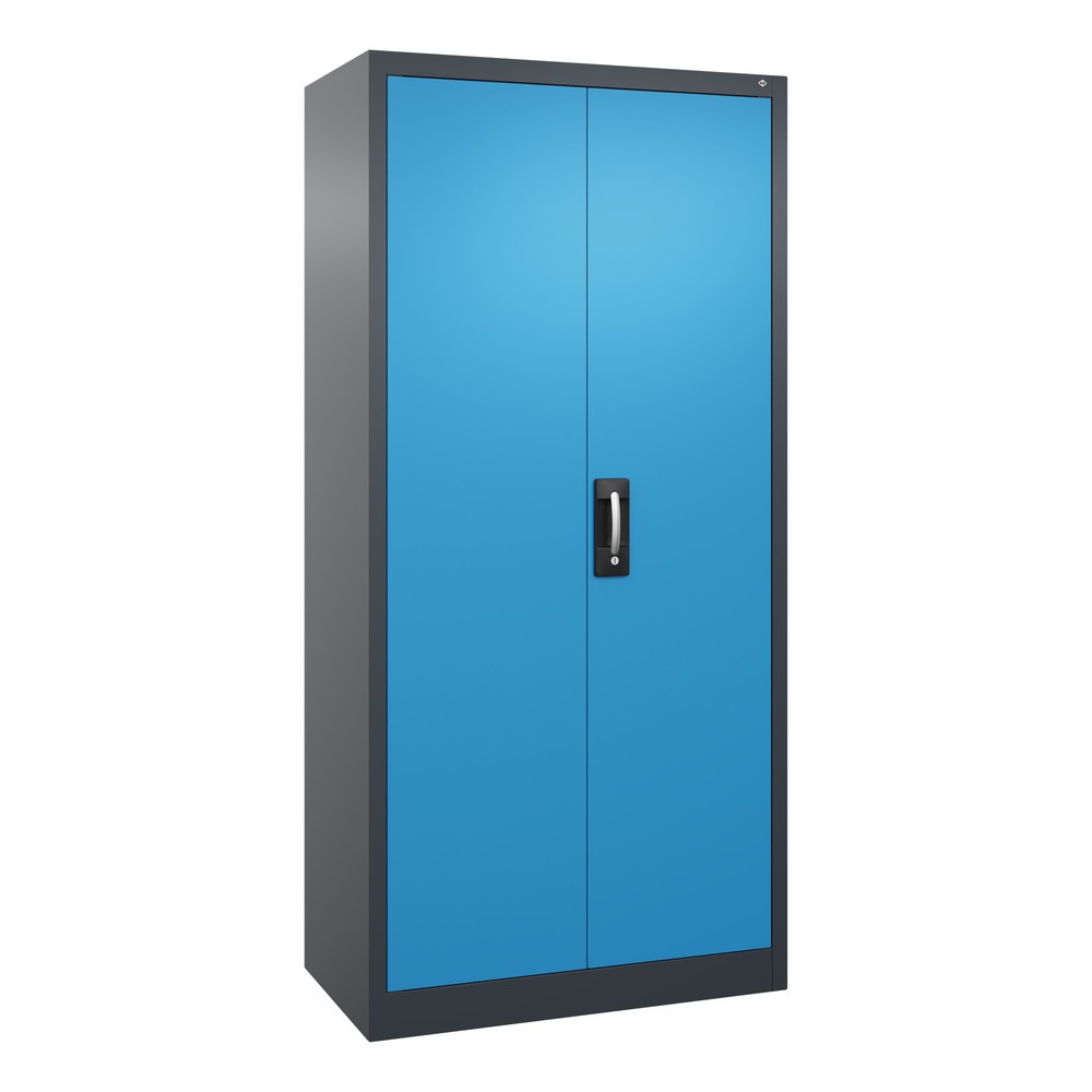 Produktabbildung: C+P Werkstatt-Flügeltürschrank mit 4 Fachböden, HxBxT 1.950 x  930 x 500 mm, anthrazitgrau, lichtblau