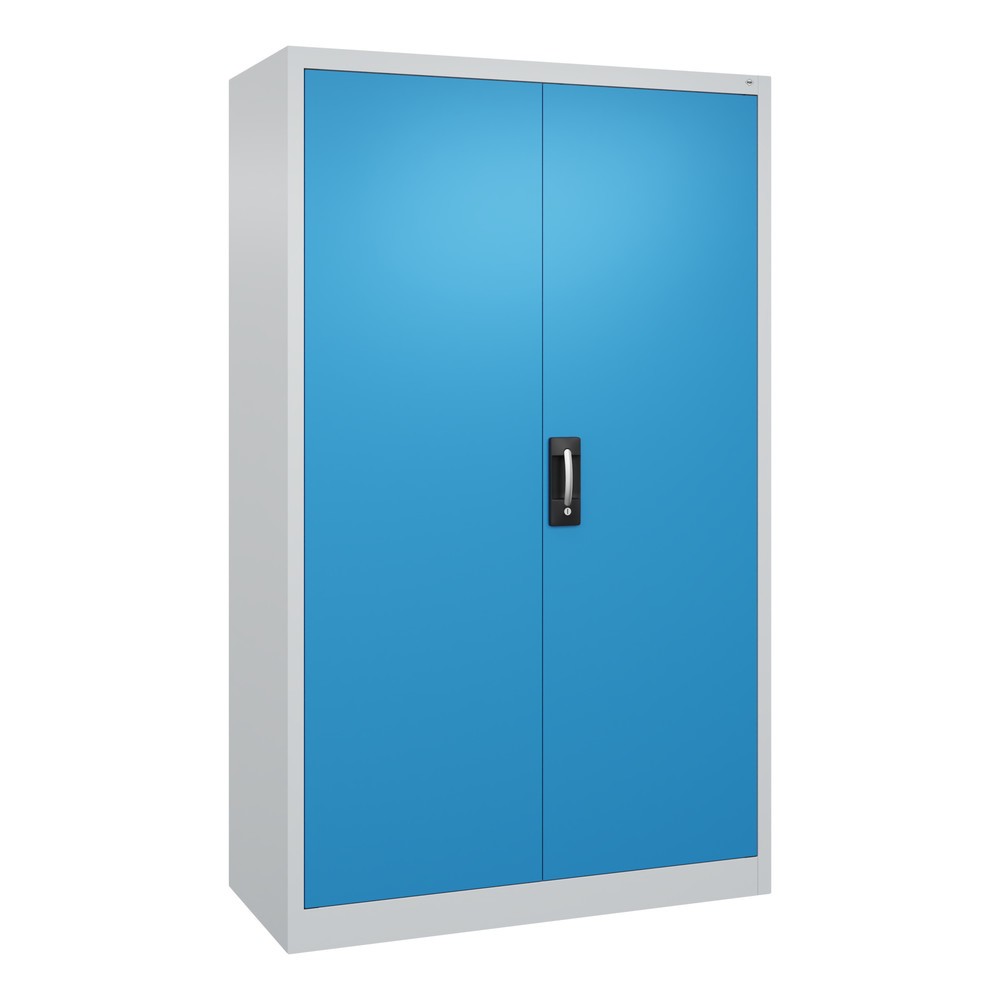 Produktabbildung: C+P Werkstatt-Flügeltürschrank mit 4 Fachböden, HxBxT 1.950 x  1.200 x 500 mm, lichtgrau, lichtblau