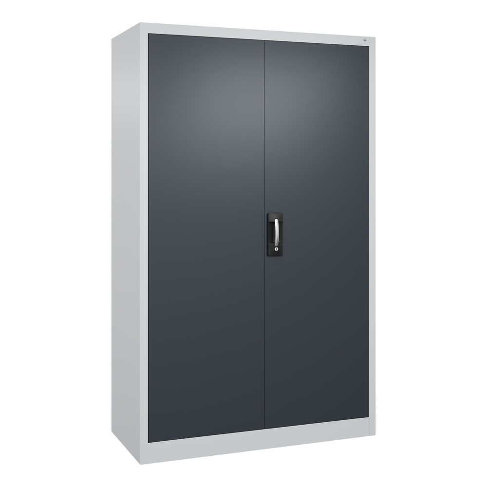 Produktabbildung: C+P Werkstatt-Flügeltürschrank mit 4 Fachböden, HxBxT 1.950 x  1.200 x 500 mm, lichtgrau, schwarzgrau