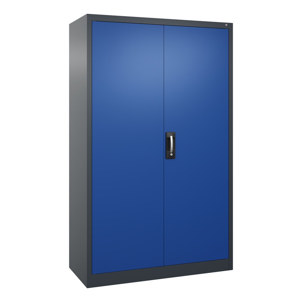 Produktabbildung: C+P Werkstatt-Flügeltürschrank mit 4 Fachböden, HxBxT 1.950 x  1.200 x 500 mm, anthrazitgrau, enzianblau