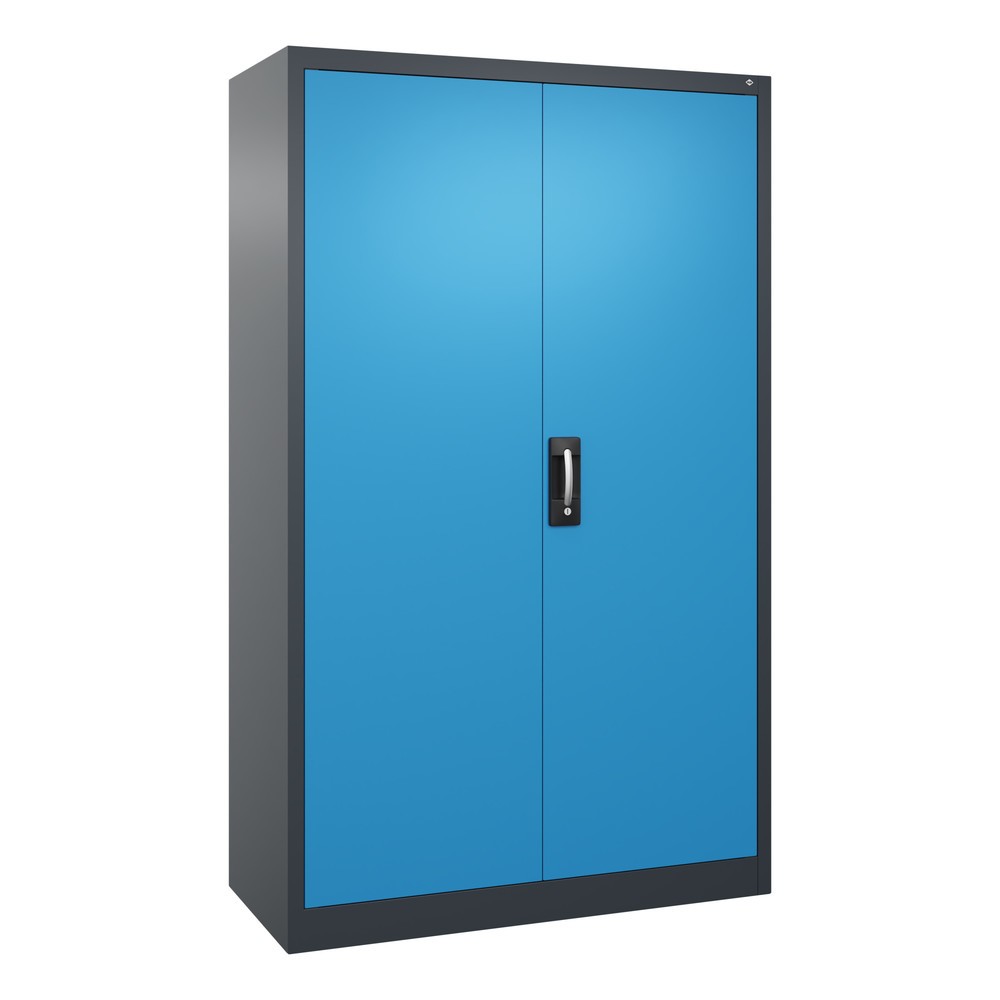 Produktabbildung: C+P Werkstatt-Flügeltürschrank mit 4 Fachböden, HxBxT 1.950 x  1.200 x 500 mm, anthrazitgrau, lichtblau