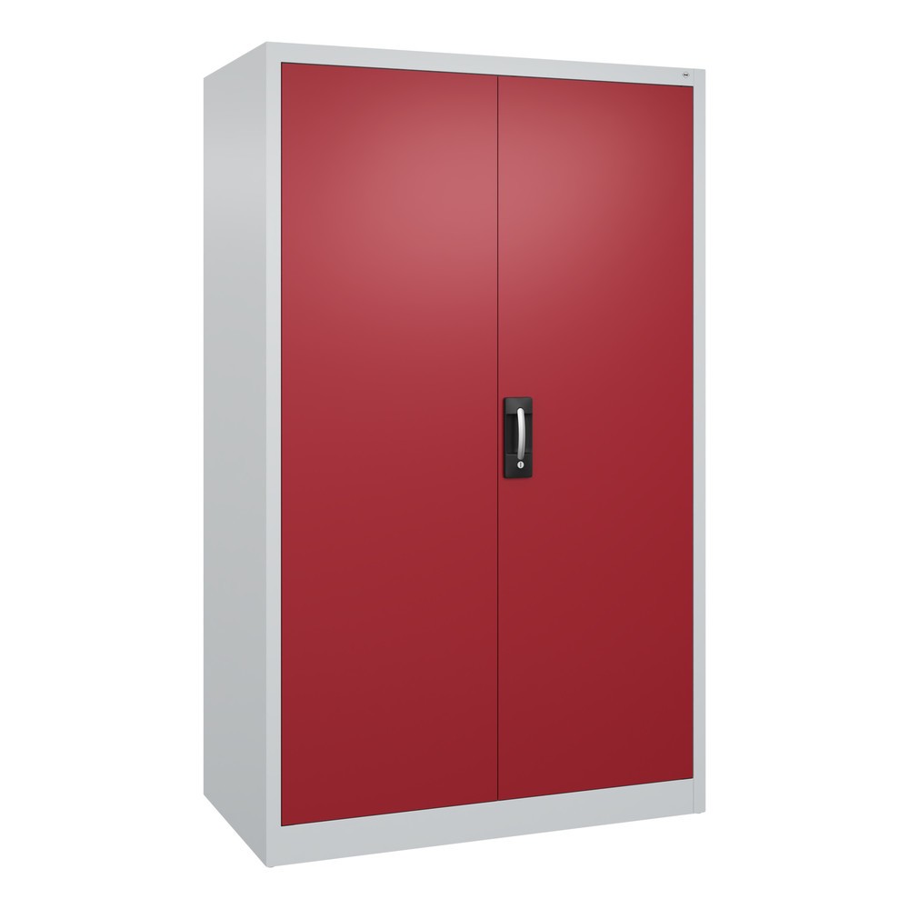 Produktabbildung: C+P Werkstatt-Flügeltürschrank mit 4 Fachböden, HxBxT 1.950 x  1.200 x 600 mm, lichtgrau, rubinrot