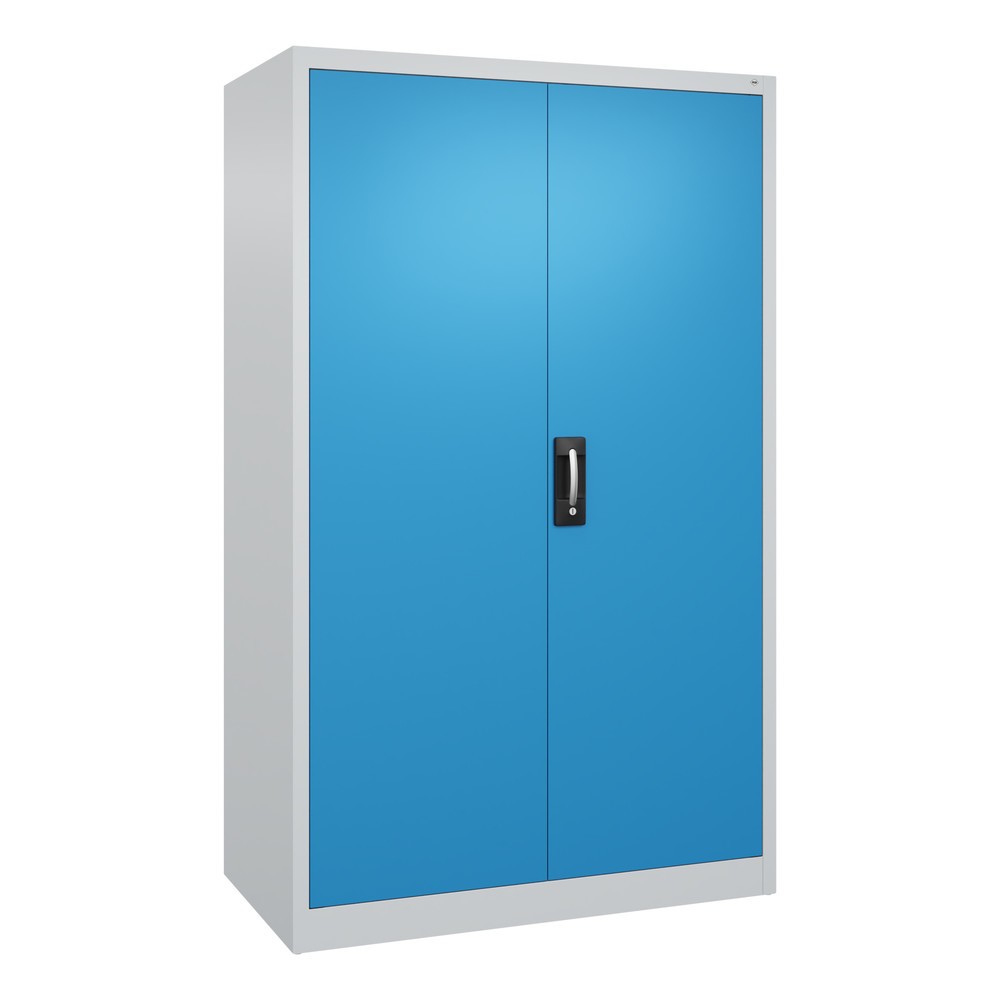 Produktabbildung: C+P Werkstatt-Flügeltürschrank mit 4 Fachböden, HxBxT 1.950 x  1.200 x 600 mm, lichtgrau, lichtblau