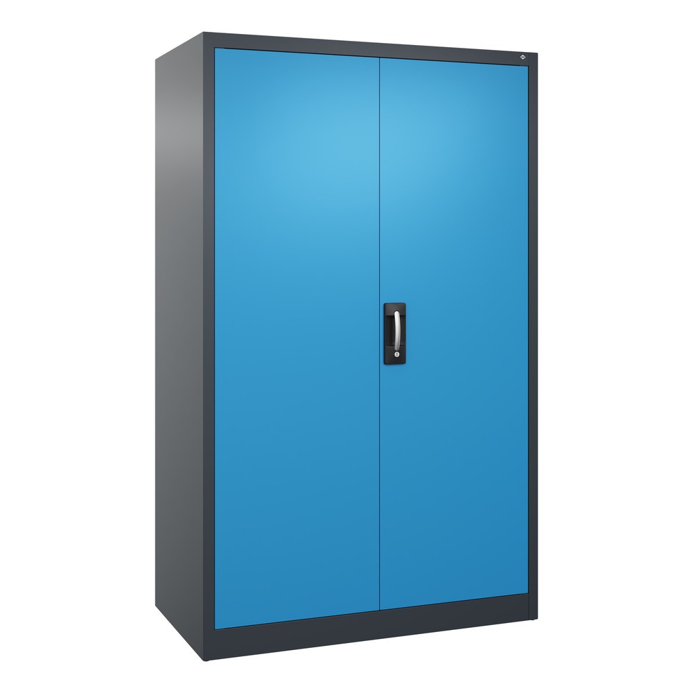 Produktabbildung: C+P Werkstatt-Flügeltürschrank mit 4 Fachböden, HxBxT 1.950 x  1.200 x 600 mm, anthrazitgrau, lichtblau