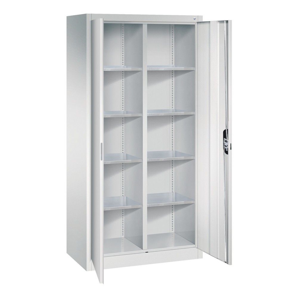 Produktabbildung Nr. 2: C+P Werkstatt-Flügeltürschrank mit Mittelwand + 8 Fachböden, HxBxT 1.950 x 930 x 500 mm, lichtgrau, lichtgrau
