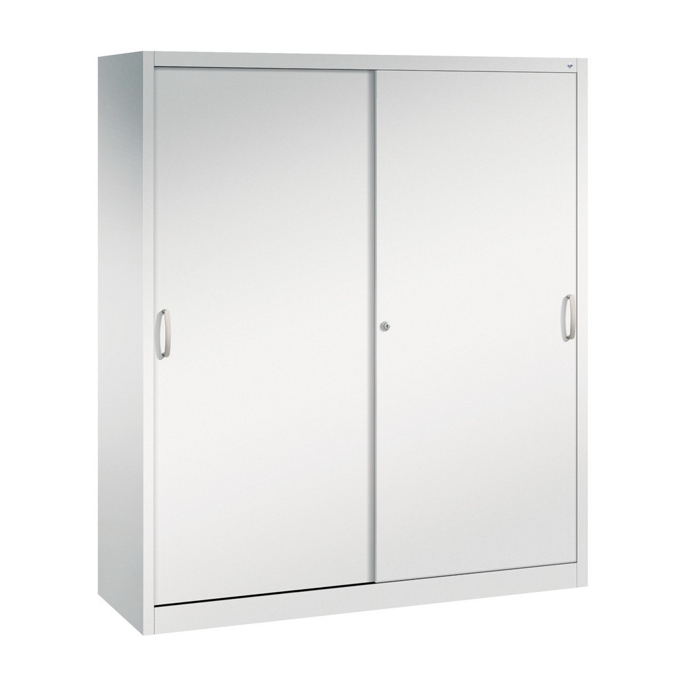 Produktabbildung: C+P Werkstatt-Schiebetürenschrank mit 8 Fachböden, HxBxT 1.950 x 1.600 x 500 mm, Trennwand, lichtgrau, lichtgrau