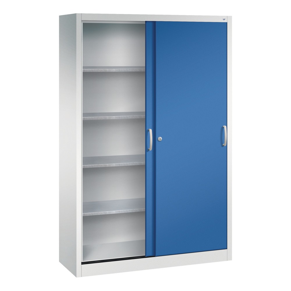 Produktabbildung Nr. 3: C+P Werkstatt-Schiebetürenschrank mit 4 Fachböden, HxBxT 1.950 x 1.200 x 400 mm, lichtgrau, enzianblau