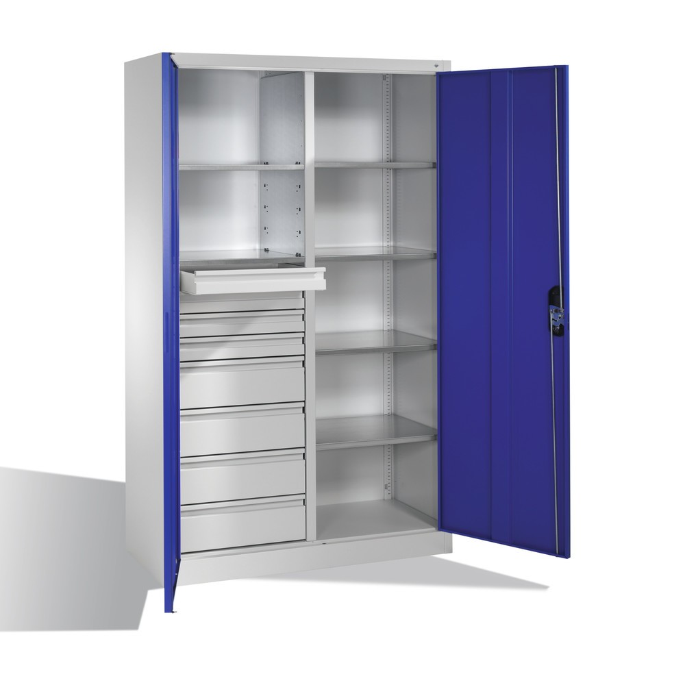 Produktabbildung Nr. 6: C+P Werkzeugschrank, Schubladen 4x86 + 4x174 mm, 6 Böden, Breite 1.200 mm, lichtgrau, enzianblau