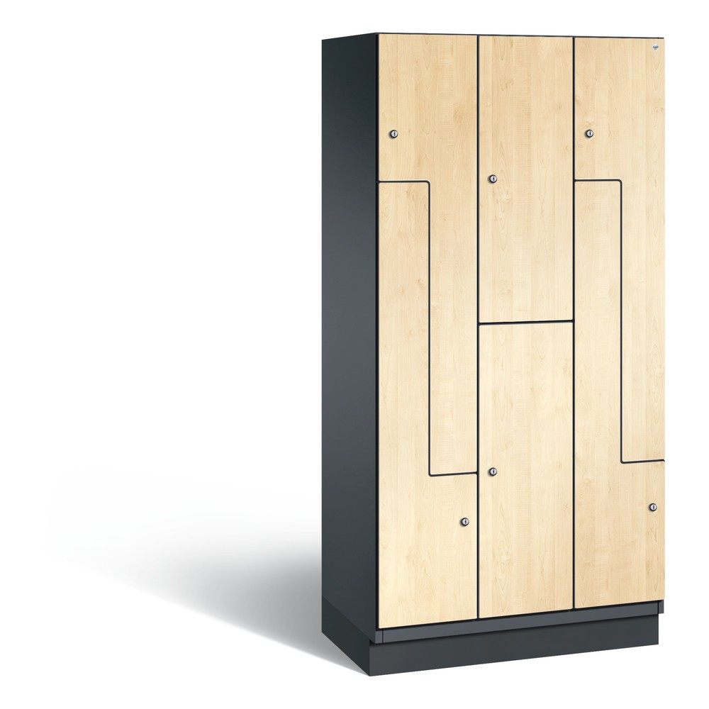 Produktabbildung: C+P Z-Kombinationsschrank Cambio, 3 Abteile, Abteilbreite 300 mm, HxBxT 1980x900x525 mm, RAL 7021 Schwarzgrau, Dekor Donau-Ahorn, Sockel