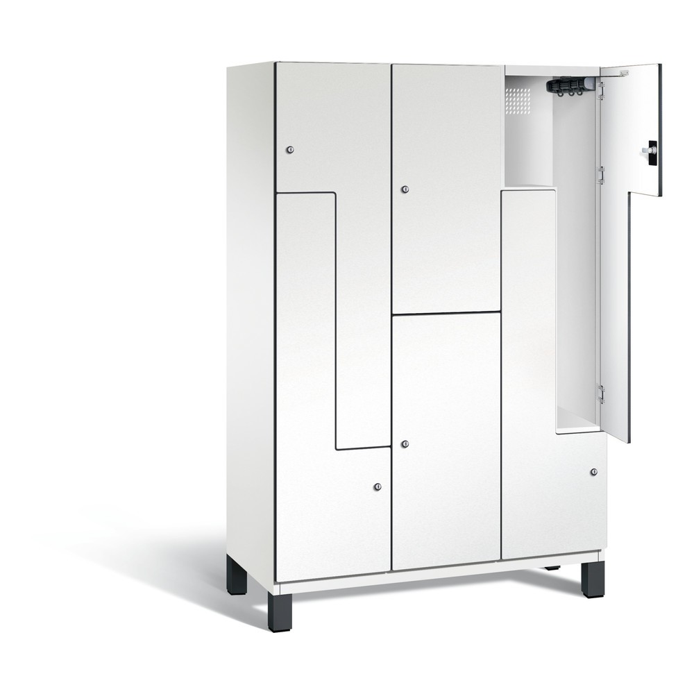 Produktabbildung: C+P Z-Kombinationsschrank Cambio, 3 Abteile, Abteilbreite 400 mm, HxBxT 1980x1200x525 mm, RAL 9016 Verkehrsweiß, Dekor Weiß, Füße