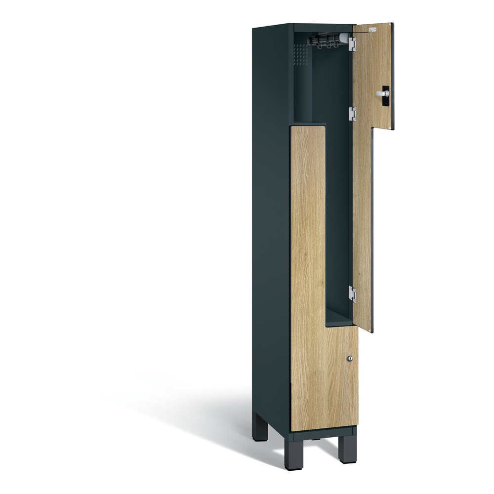 Produktabbildung: C+P Z-Spind Cambio, 1 Abteil, Abteilbreite 300 mm, HxBxT 1980x300x525 mm, RAL 7016 Anthrazitgrau, Dekor Eiche Sereno, Sockel