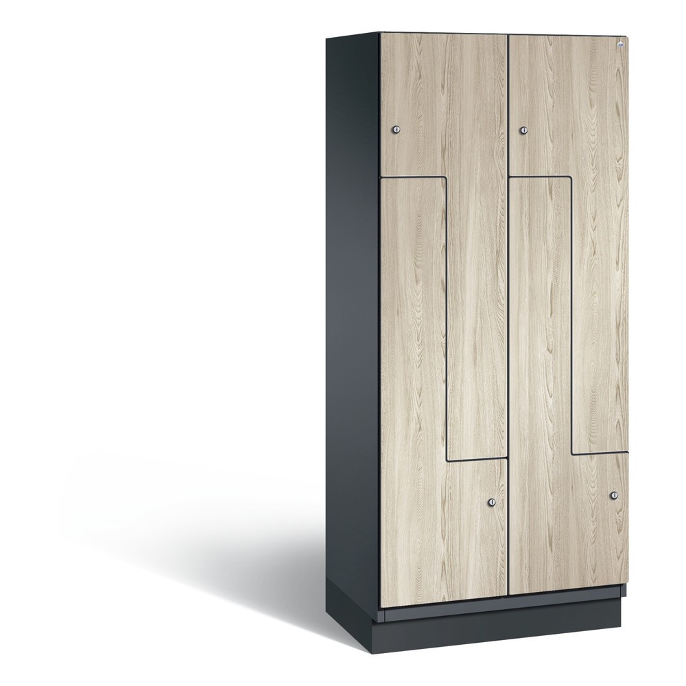 Produktabbildung: C+P Z-Spind Cambio, 2 Abteile, Abteilbreite 400 mm, HxBxT 1980x800x525 mm, RAL 7021 Schwarzgrau, Dekor Sen-Esche, Sockel