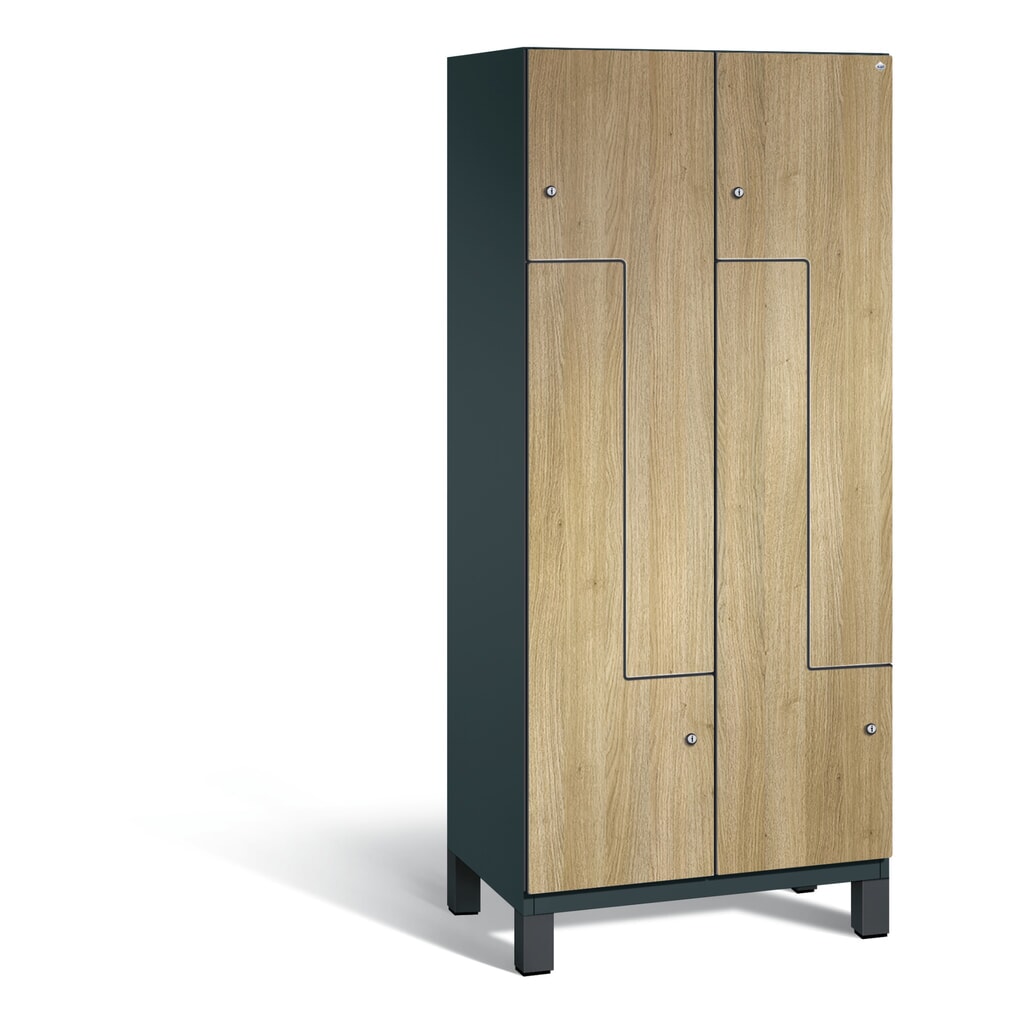Produktabbildung: C+P Z-Spind Cambio, 2 Abteile, Abteilbreite 400 mm, HxBxT 1980x800x525 mm, RAL 7016 Anthrazitgrau, Dekor Eiche Sereno, Füße