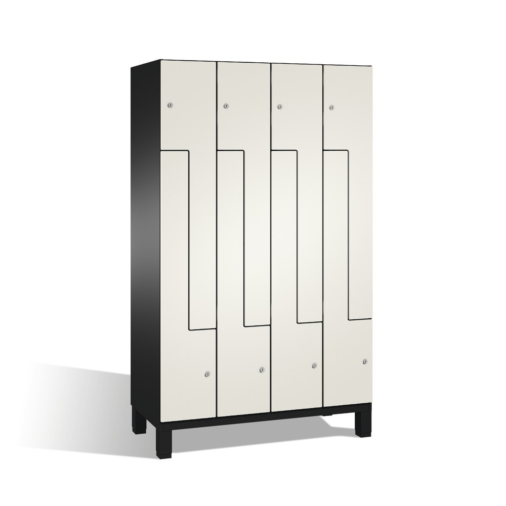 Produktabbildung: C+P Z-Spind Cambio, 4 Abteile, Abteilbreite 400 mm, HxBxT 1980x1200x525 mm, RAL 7021 Schwarzgrau, Dekor Weiß, Füße