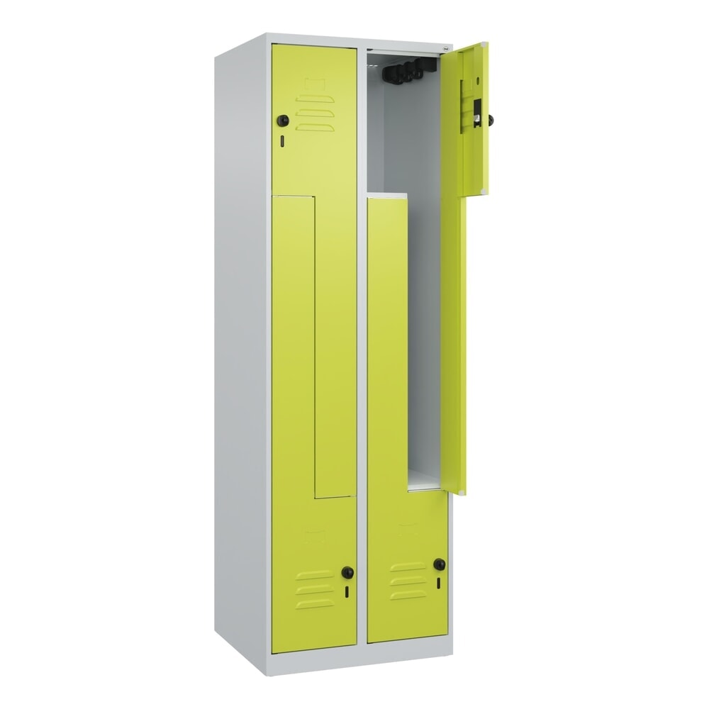 Produktabbildung: C+P Z-Spind Classic PLUS, 4 Abteile, HxBxT 1.850 x 600 x 500 mm, lichtgrau, clowngrün, für Vorhängeschloss