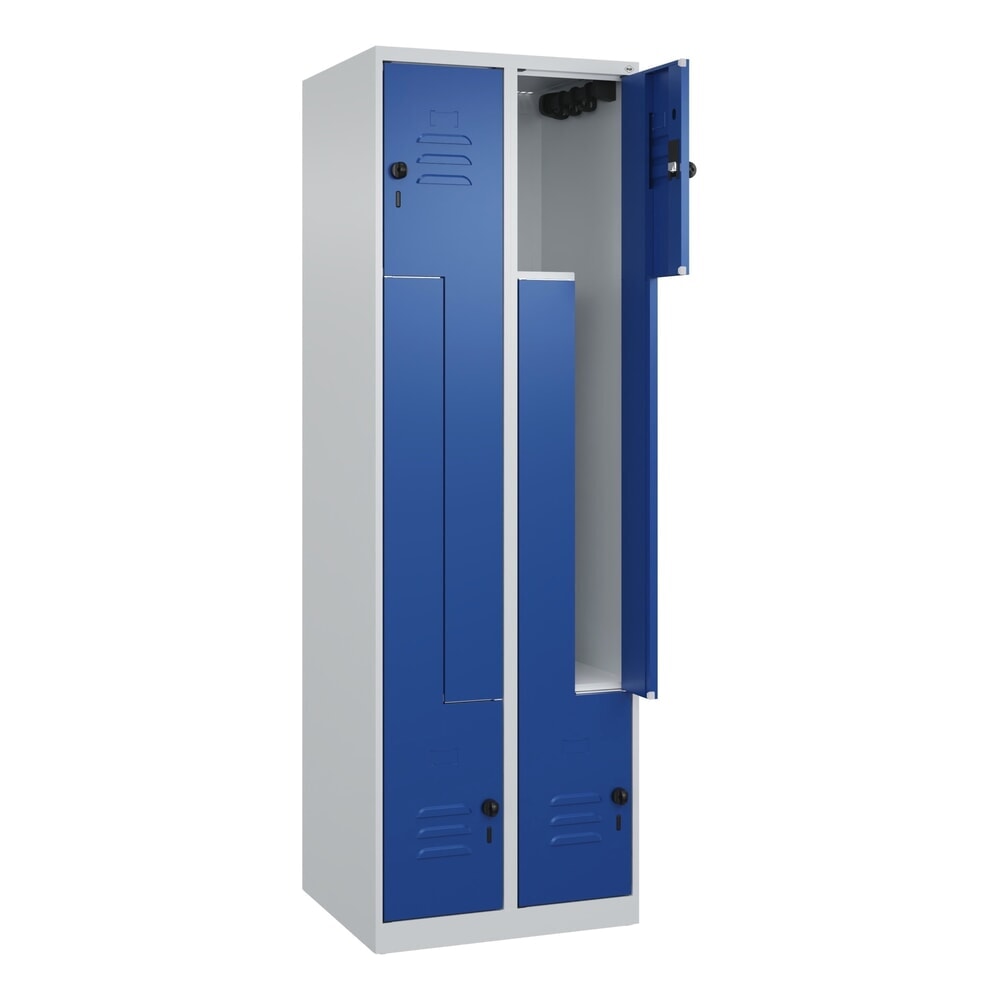 Produktabbildung: C+P Z-Spind Classic PLUS, 4 Abteile, HxBxT 1.850 x 600 x 500 mm, lichtgrau, enzianblau, für Vorhängeschloss