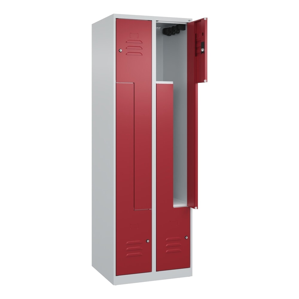 Produktabbildung: C+P Z-Spind Classic PLUS, 4 Abteile, HxBxT 1.850 x 600 x 500 mm, lichtgrau, rubinrot, Zylinderschloss