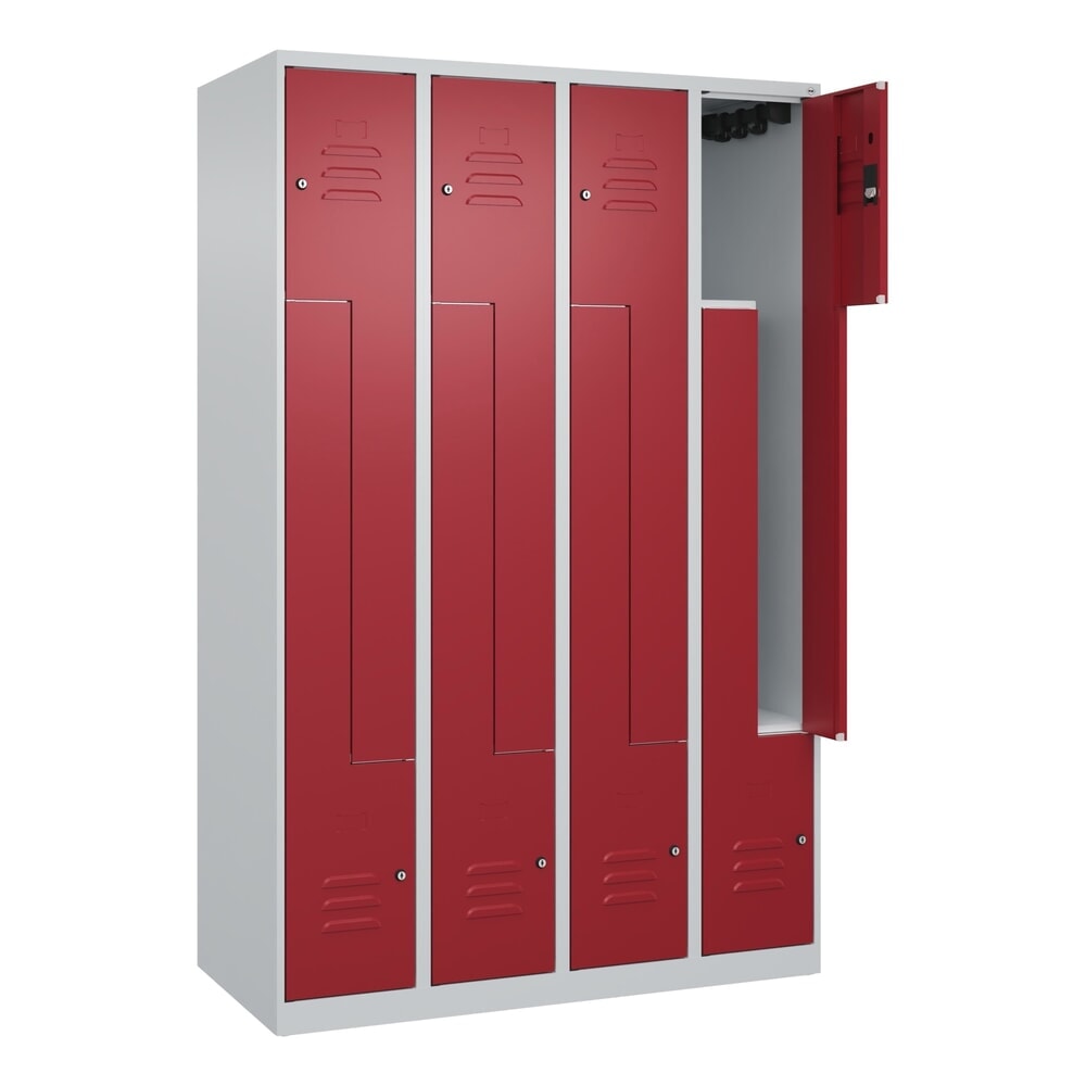 Produktabbildung: C+P Z-Spind Classic PLUS, 8 Abteile, HxBxT 1.850 x 1.200 x 500 mm, lichtgrau, rubinrot, Zylinderschloss