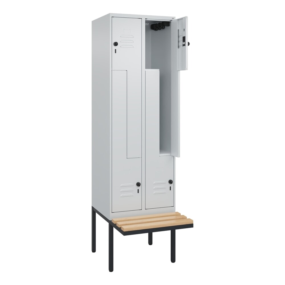 C+P Z-Spind Classic PLUS, 4 Abteile, HxBxT 2.120 x 600 x 815 mm, für Vorhängeschloss, auskragende Bank aus Buche, lichtgrau, lichtgrau Produktabbildung Nr. 1: C+P Z-Spind Classic PLUS, 4 Abteile, HxBxT 2.120 x 600 x 815 mm, für Vorhängeschloss, auskragende Bank aus Buche, lichtgrau, lichtgrau